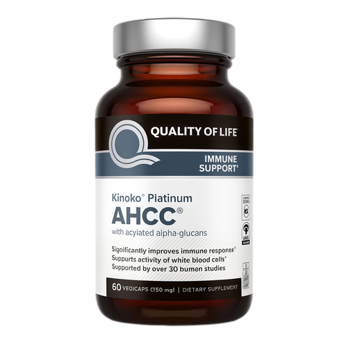 Quality of Life Premium Kinoko Platinum AHCC Herbal Supplement, 750mg per Capsule, for Immune Support, Liver Function, Maintains Natural Killer Cell Activity, Pack of 1, 60 Veggie Capsules