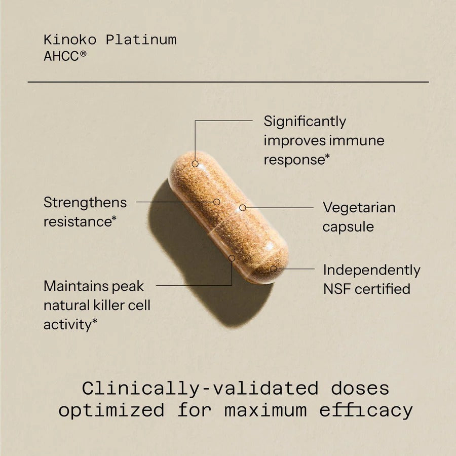 Quality of Life Premium Kinoko Platinum AHCC Herbal Supplement, 750mg per Capsule, for Immune Support, Liver Function, Maintains Natural Killer Cell Activity, Pack of 1, 60 Veggie Capsules
